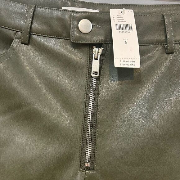 Avec Les Filles Vegan Leather Kick Flare Pants olive green size 6 - Picture 3 of 14